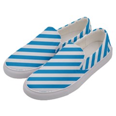 Oktoberfest Bavarian Blue And White Candy Cane Stripes Men s Canvas Slip Ons by PodArtist