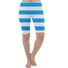 Oktoberfest Bavarian Blue And White Large Cabana Stripes Cropped Leggings  by PodArtist