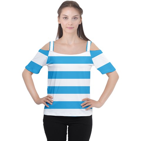 Oktoberfest Bavarian Blue And White Large Cabana Stripes Cutout Shoulder Tee by PodArtist