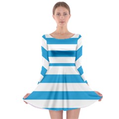 Oktoberfest Bavarian Blue And White Large Cabana Stripes Long Sleeve Skater Dress by PodArtist