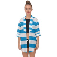 Oktoberfest Bavarian Blue And White Large Cabana Stripes Open Front Chiffon Kimono by PodArtist