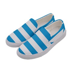 Oktoberfest Bavarian Blue And White Large Cabana Stripes Women s Canvas Slip Ons by PodArtist