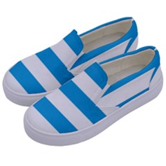 Oktoberfest Bavarian Blue And White Large Cabana Stripes Kids  Canvas Slip Ons by PodArtist