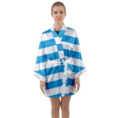 Oktoberfest Bavarian Blue And White Large Cabana Stripes Long Sleeve Kimono Robe by PodArtist