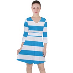 Oktoberfest Bavarian Blue And White Large Cabana Stripes Ruffle Dress by PodArtist