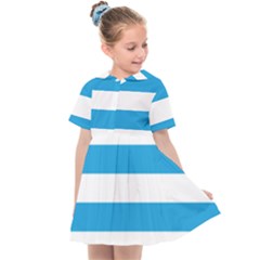 Oktoberfest Bavarian Blue And White Large Cabana Stripes Kids  Sailor Dress by PodArtist