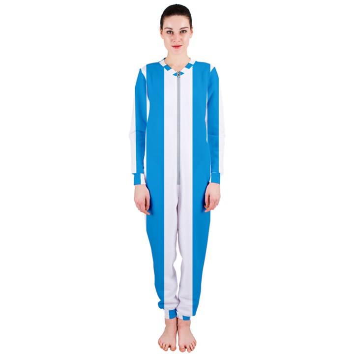 Oktoberfest Bavarian Blue and White Large Cabana Stripes OnePiece Jumpsuit (Ladies) 