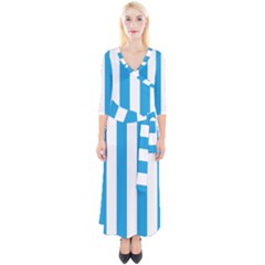 Oktoberfest Bavarian Blue And White Large Cabana Stripes Quarter Sleeve Wrap Maxi Dress by PodArtist