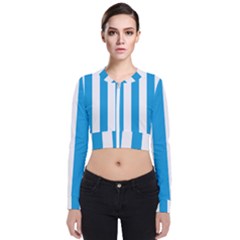 Oktoberfest Bavarian Blue And White Large Cabana Stripes Zip Up Bomber Jacket by PodArtist