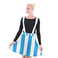 Oktoberfest Bavarian Blue And White Large Cabana Stripes Suspender Skater Skirt by PodArtist