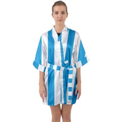 Oktoberfest Bavarian Blue And White Large Cabana Stripes Quarter Sleeve Kimono Robe by PodArtist