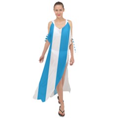 Oktoberfest Bavarian Blue And White Large Cabana Stripes Maxi Chiffon Cover Up Dress by PodArtist