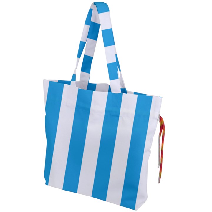 Oktoberfest Bavarian Blue and White Large Cabana Stripes Drawstring Tote Bag