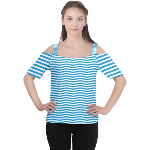 Oktoberfest Bavarian Blue And White Chevron Stripes Cutout Shoulder Tee by PodArtist