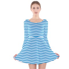 Oktoberfest Bavarian Blue And White Chevron Stripes Long Sleeve Velvet Skater Dress