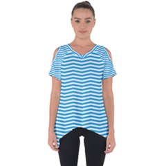 Oktoberfest Bavarian Blue And White Chevron Stripes Cut Out Side Drop Tee by PodArtist