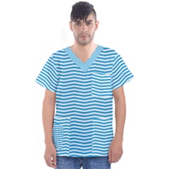 Oktoberfest Bavarian Blue And White Chevron Stripes Men s V-neck Scrub Top