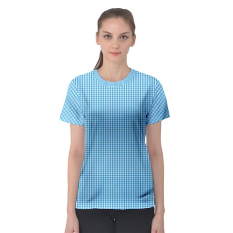 Oktoberfest Bavarian Blue And White Small Gingham Check Women s Sport Mesh Tee by PodArtist