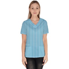 Oktoberfest Bavarian Blue And White Small Gingham Check Women s V-neck Scrub Top by PodArtist