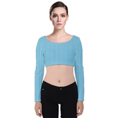 Oktoberfest Bavarian Blue And White Small Gingham Check Velvet Long Sleeve Crop Top by PodArtist