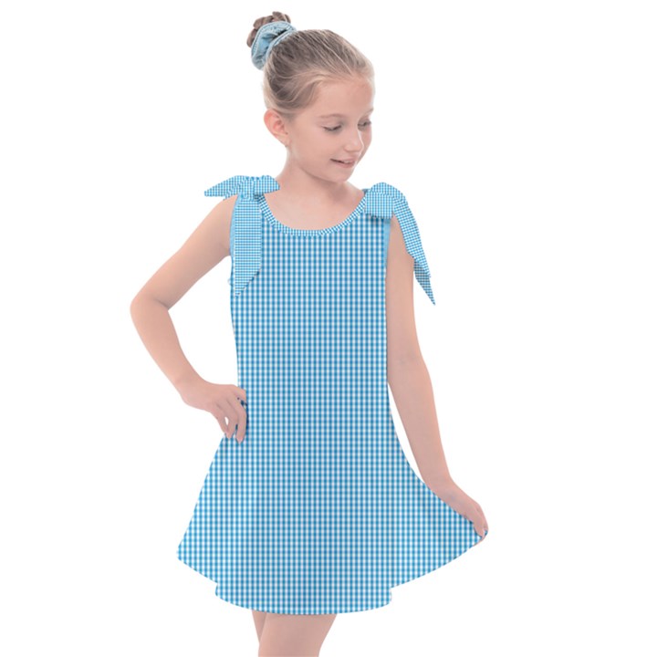 Oktoberfest Bavarian Blue and White Small Gingham Check Kids  Tie Up Tunic Dress