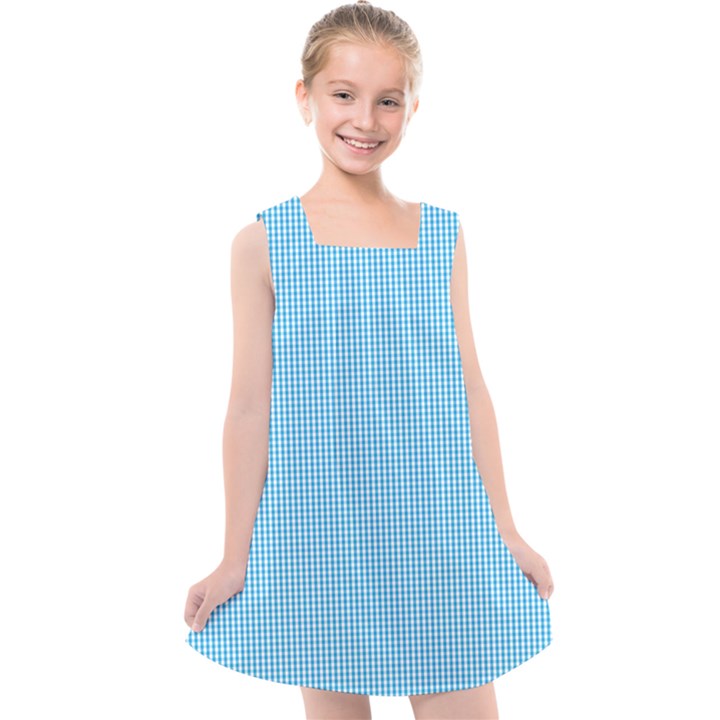 Oktoberfest Bavarian Blue and White Small Gingham Check Kids  Cross Back Dress