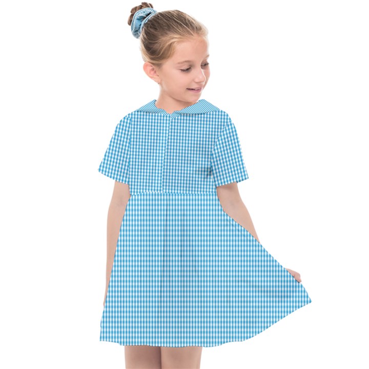 Oktoberfest Bavarian Blue and White Small Gingham Check Kids  Sailor Dress