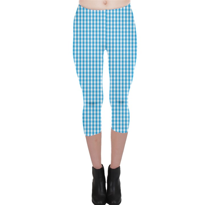 Oktoberfest Bavarian Blue and White Gingham Check Capri Leggings 