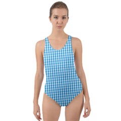 Oktoberfest Bavarian Blue And White Gingham Check Cut-out Back One Piece Swimsuit by PodArtist