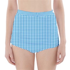 Oktoberfest Bavarian Blue And White Gingham Check High-waisted Bikini Bottoms by PodArtist