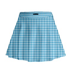 Oktoberfest Bavarian Blue And White Gingham Check Mini Flare Skirt by PodArtist