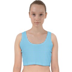 Oktoberfest Bavarian Blue And White Gingham Check Velvet Racer Back Crop Top by PodArtist