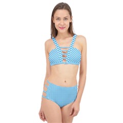 Oktoberfest Bavarian Blue And White Gingham Check Cage Up Bikini Set by PodArtist