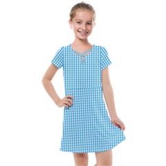 Oktoberfest Bavarian Blue And White Gingham Check Kids  Cross Web Dress by PodArtist