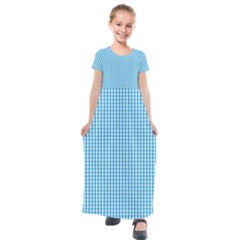 Oktoberfest Bavarian Blue And White Gingham Check Kids  Short Sleeve Maxi Dress by PodArtist