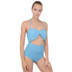 Oktoberfest Bavarian Blue And White Gingham Check Scallop Top Cut Out Swimsuit by PodArtist