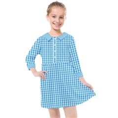 Oktoberfest Bavarian Blue And White Gingham Check Kids  Quarter Sleeve Shirt Dress by PodArtist