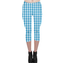 Oktoberfest Bavarian Blue And White Large Gingham Check Capri Leggings  by PodArtist