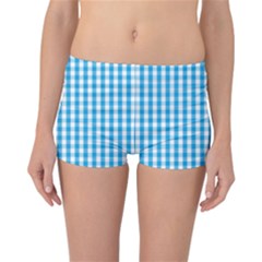 Oktoberfest Bavarian Blue And White Large Gingham Check Reversible Boyleg Bikini Bottoms by PodArtist