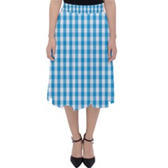 Oktoberfest Bavarian Blue And White Large Gingham Check Folding Skater Skirt by PodArtist