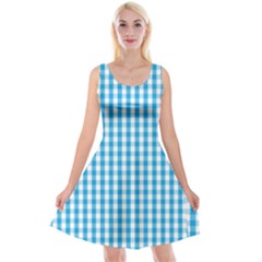 Oktoberfest Bavarian Blue And White Large Gingham Check Reversible Velvet Sleeveless Dress by PodArtist