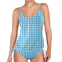 Oktoberfest Bavarian Blue And White Large Gingham Check Tankini Set by PodArtist