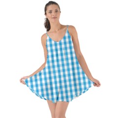 Oktoberfest Bavarian Blue And White Large Gingham Check Love The Sun Cover Up by PodArtist