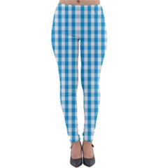 Oktoberfest Bavarian Blue And White Large Gingham Check Lightweight Velour Leggings by PodArtist