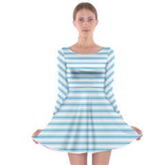 Oktoberfest Bavarian Blue And White Large Mattress Ticking Stripes Long Sleeve Skater Dress by PodArtist