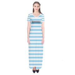 Oktoberfest Bavarian Blue And White Large Mattress Ticking Stripes Short Sleeve Maxi Dress by PodArtist