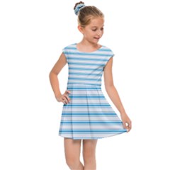 Oktoberfest Bavarian Blue And White Large Mattress Ticking Stripes Kids Cap Sleeve Dress by PodArtist