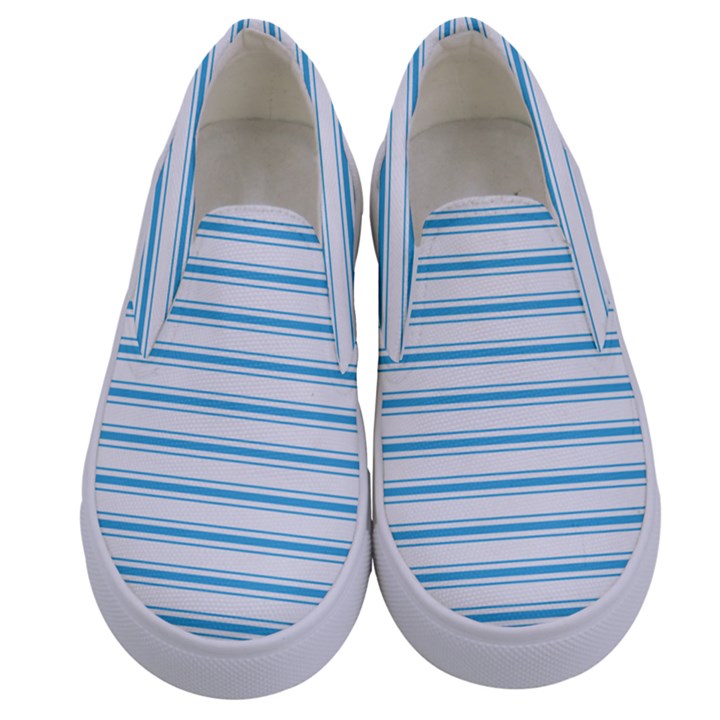 Oktoberfest Bavarian Blue and White Large Mattress Ticking Stripes Kids  Canvas Slip Ons