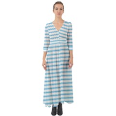 Oktoberfest Bavarian Blue And White Large Mattress Ticking Stripes Button Up Boho Maxi Dress by PodArtist