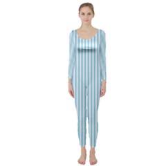 Oktoberfest Bavarian Blue And White Mattress Ticking Long Sleeve Catsuit by PodArtist